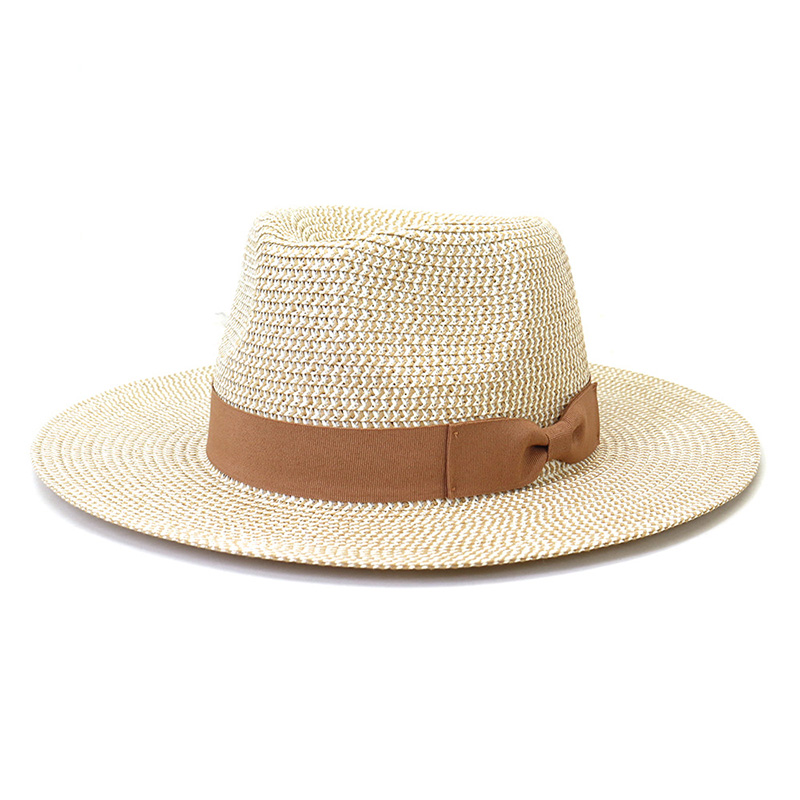 Sombrero Fedora trenzado de paja con cinta Bowknot para hombre