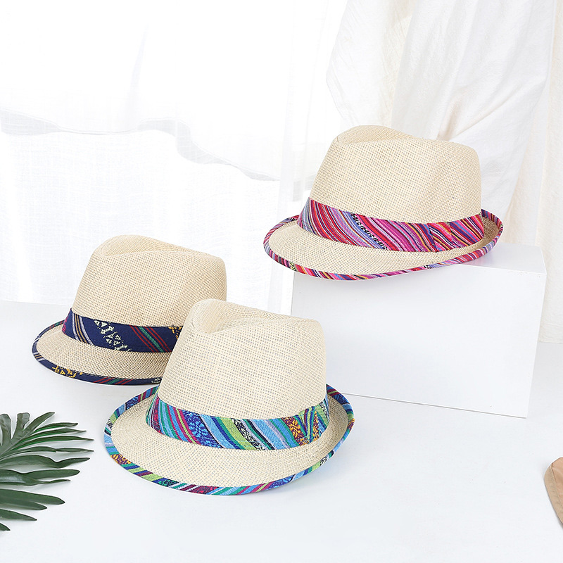 Sombrero Trilby de paja transpirable de verano étnico barato