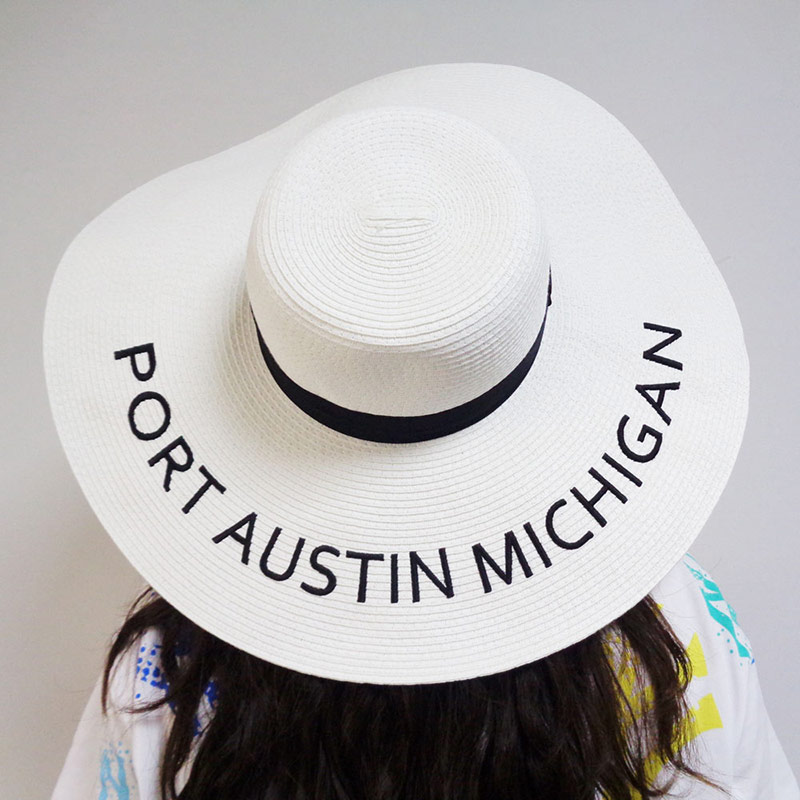 Sombrero de playa de disquete blanco bordado personalizado para mujer