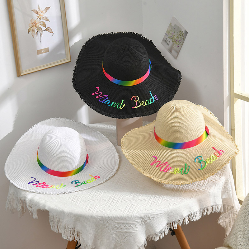 Bordado personalizado Lady Uv Protect Floppy Sombrero de paja