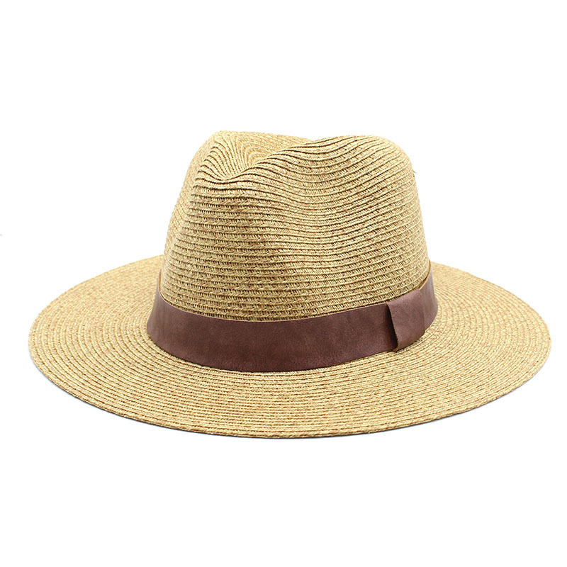 Sombrero de paja Fedora de ala ancha de verano para hombre con cinta personalizada