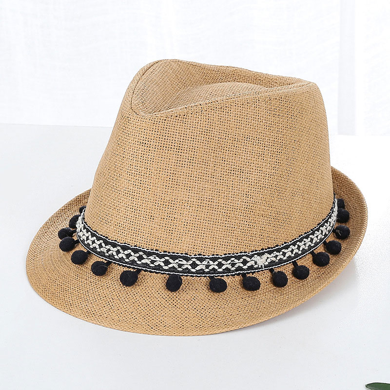 Lindo Pom Pom Trim Mens Trilby Sombrero de paja