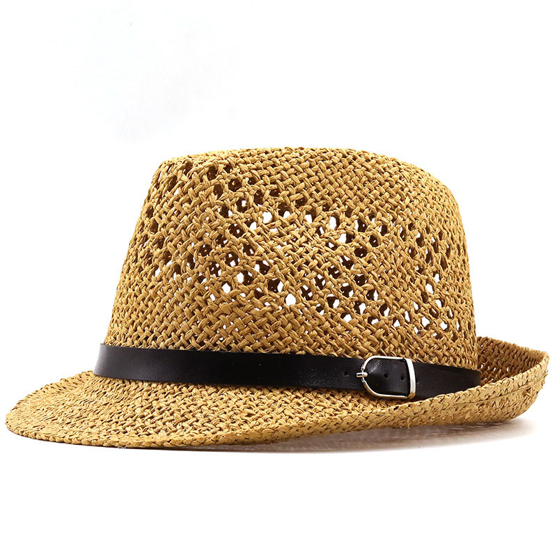 Sombrero Trilby de paja tejido a mano al aire libre de playa de moda para hombre