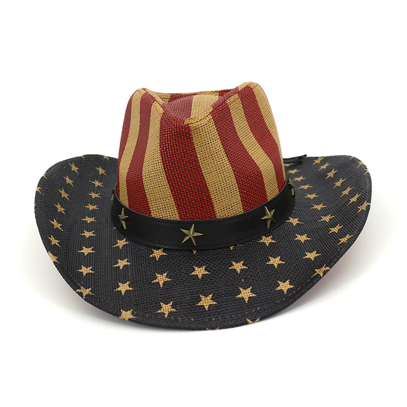 Sombrero de paja de vaquero con estampado de bandera