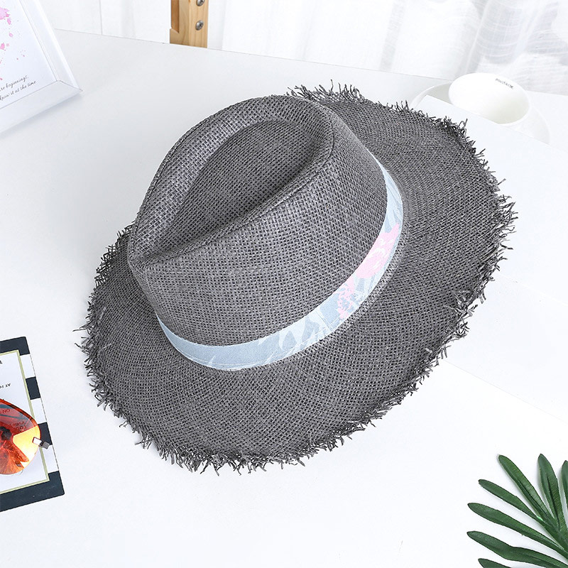 Sombrero Fedora de paja gris oscuro con borde de flecos para hombre