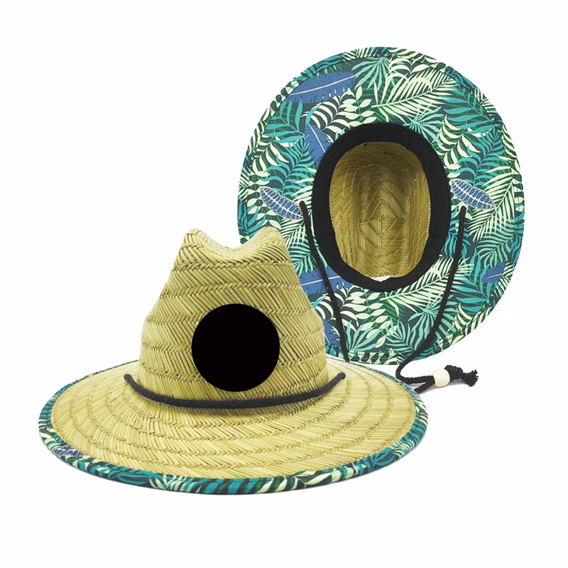 Sombrero de paja con estampado de palmeras para niños