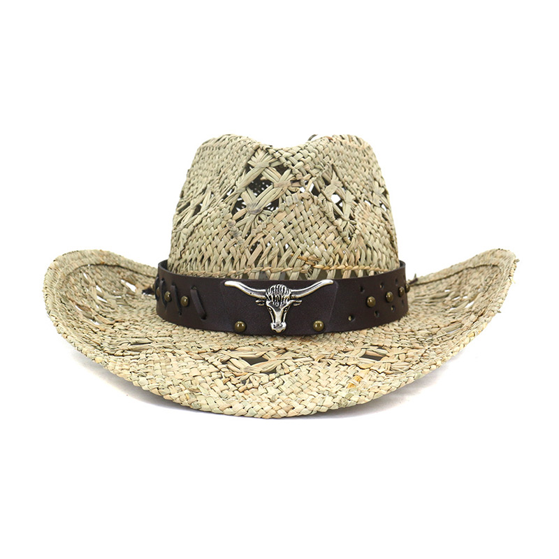 Sombrero de paja de vaquero con banda de cuero