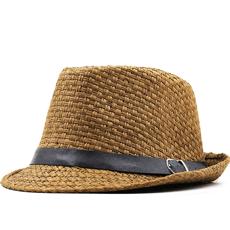 Sombrero Trilby de tela de paja marrón oscuro para hombre