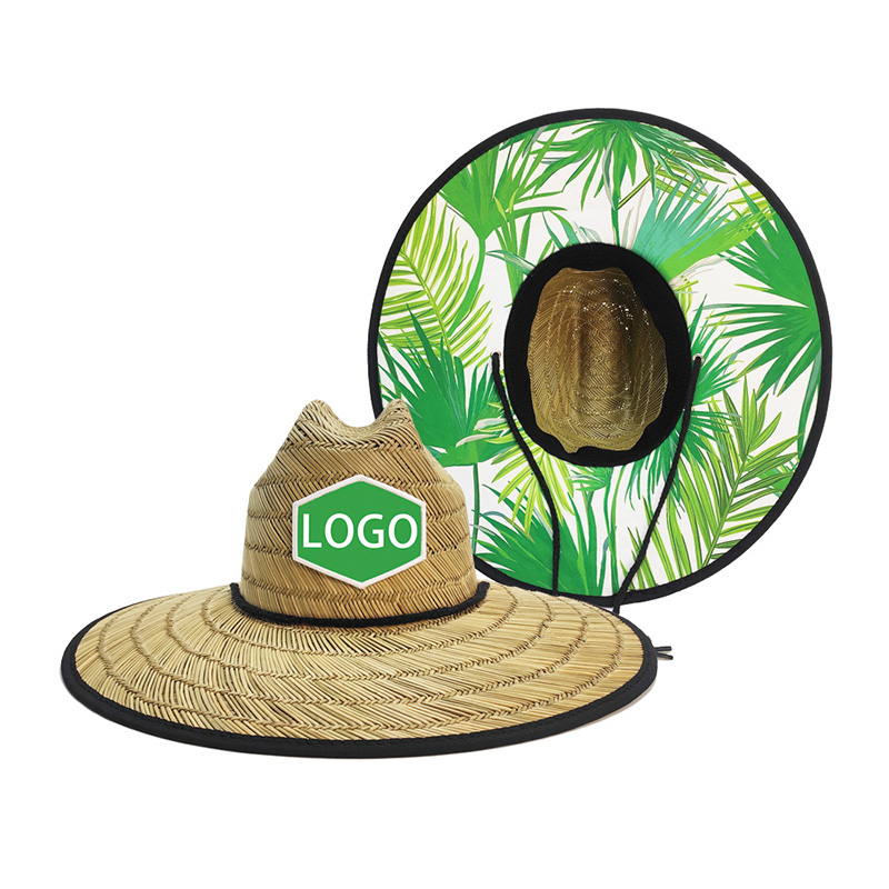 Sombrero de paja salvavidas con estampado de hojas de palma