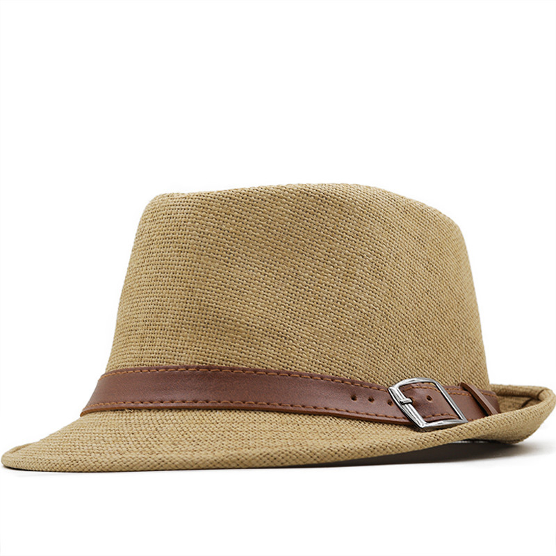 Sombreros de paja Fedora Trilby con cinturón de cuero Pu liso