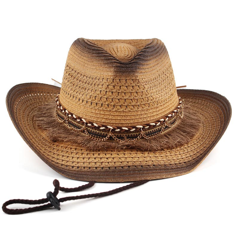 Sombrero de paja de vaquero con borlas